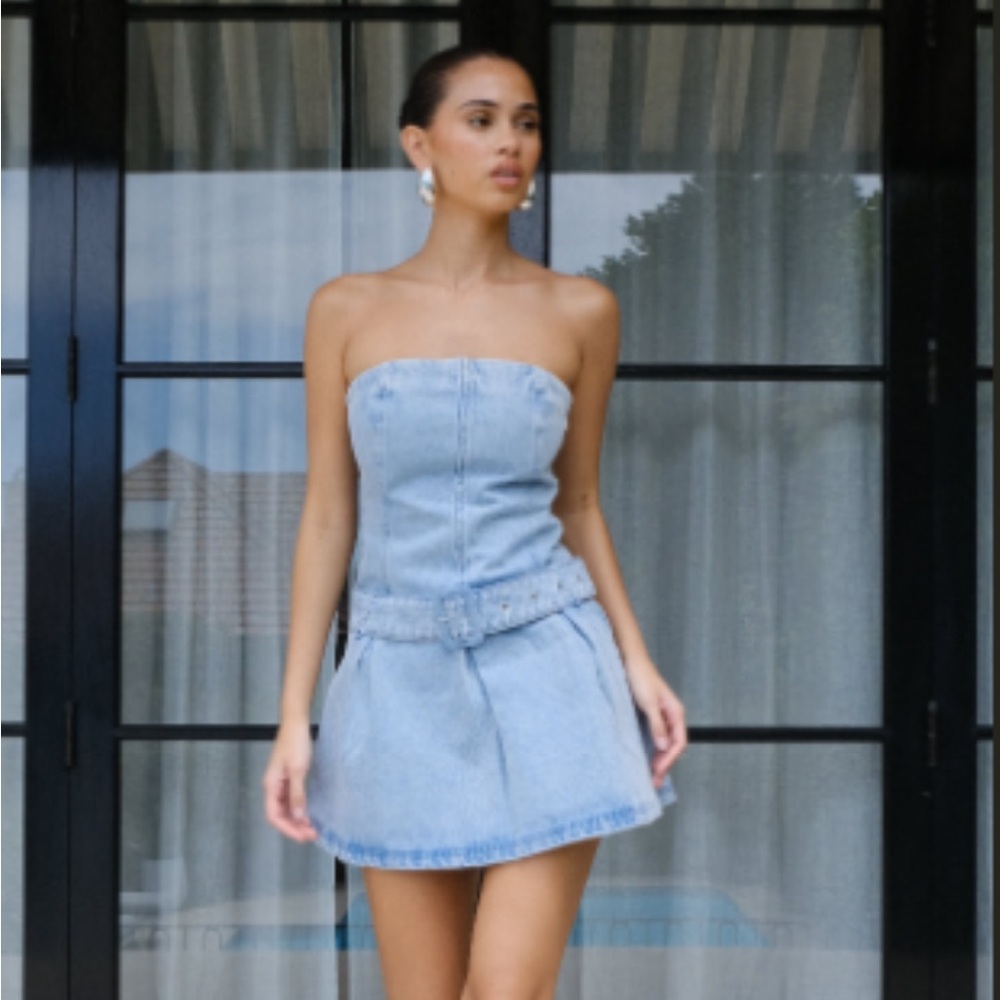 Lee Denim pleated mini dress vintage blue MESHKI